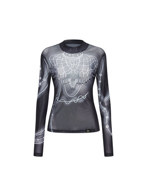 MUKZIN Linglong "Pearl" Printed Base Layer See-through Gauze Top