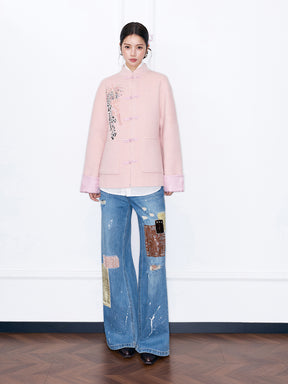 MUKZIN¡°Capsule Collection¡±Chinese Style Tang Suit Jacket, Embroidered Frog Button Wool Blend Coat for Women