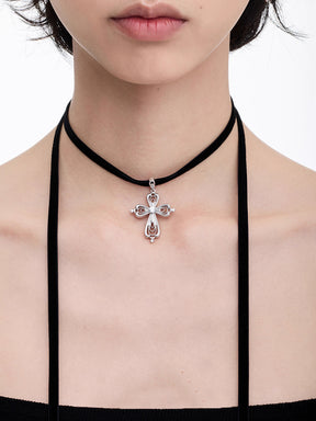 MUKTANK×SUN Lace cross velvet necklace