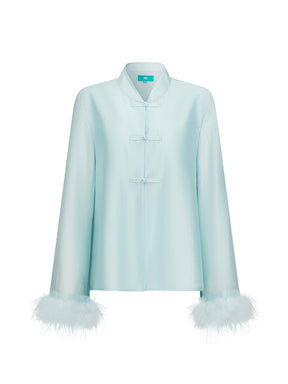 MUKZIN¡°Capsule Collection¡±Chinese Style Mandarin Collar Frog Button Blouse with Fur Cuff