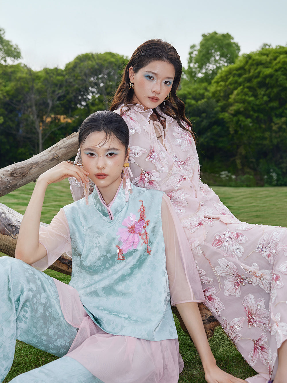 MUKZIN×Flourishing Blooms New Chinese-style embroidered net-silk leaf-sleeve loose coat