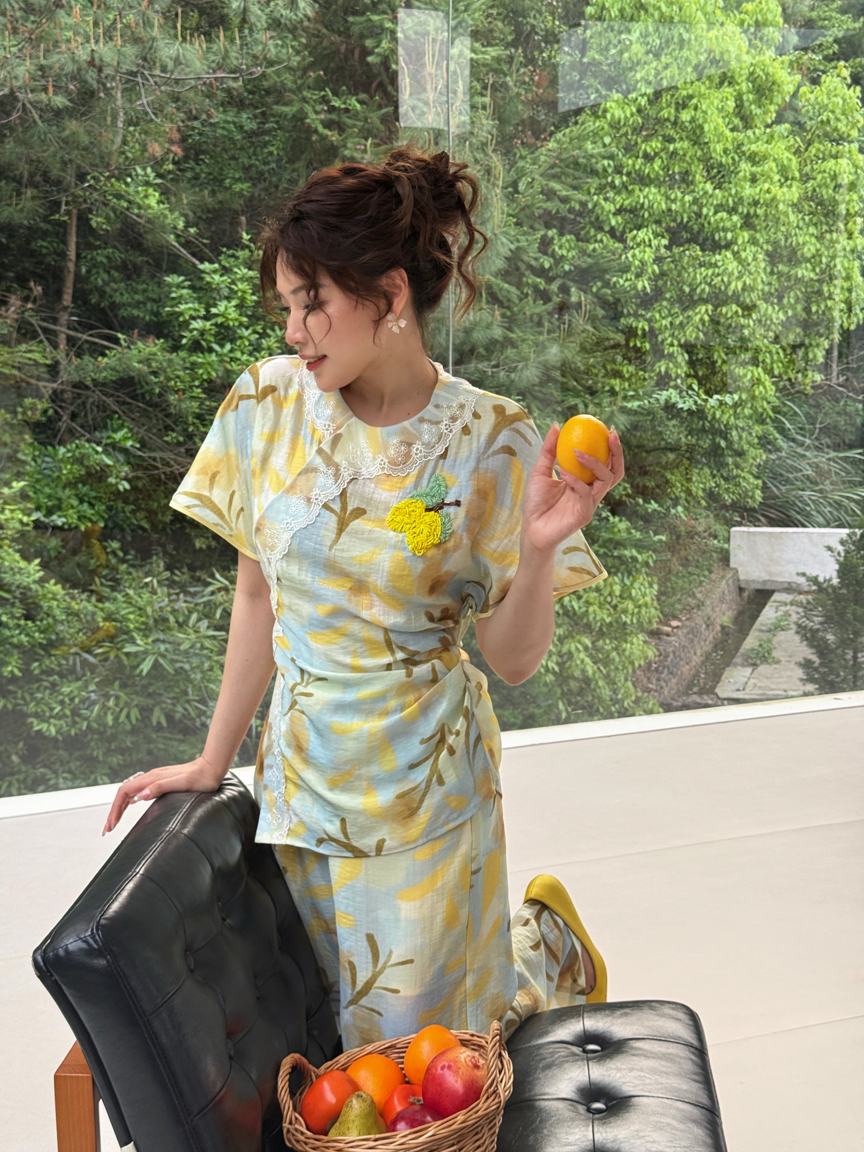 MUKZIN×"Capsule Collection" Modern Chinese Embroidered Linen Short Sleeve Top