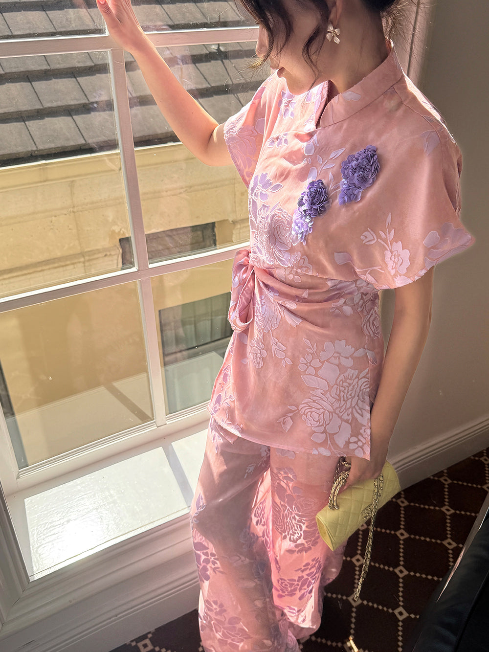 MUKZIN×Capsule Collection New Chinese-style embroidered loose and lightweight pink pants