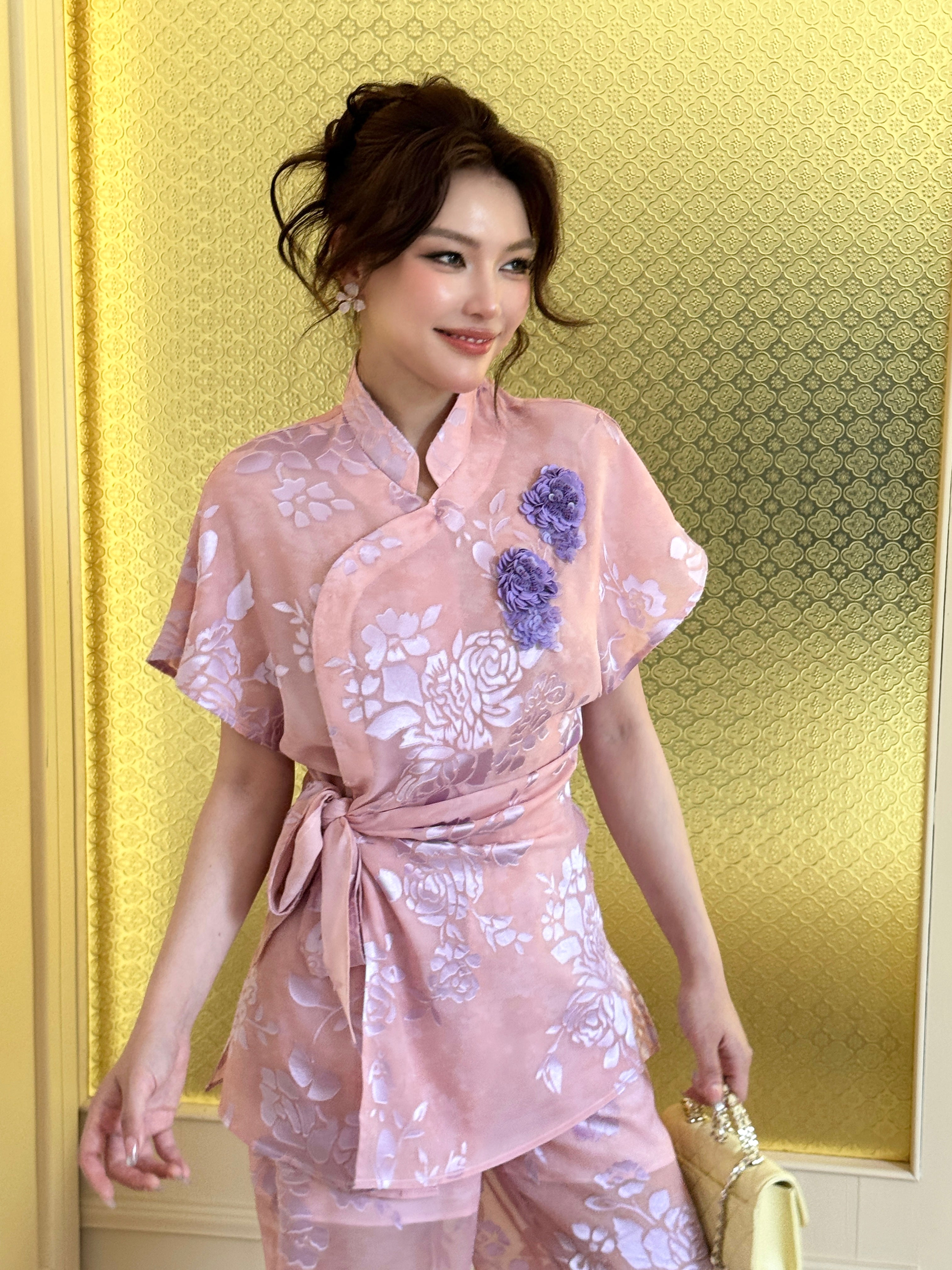 MUKZIN×Capsule Collection New Chinese-style embroidered loose and lightweight pink top
