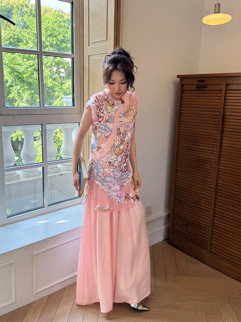 MUKZIN×Capsule Collection New Chinese-style embroidered white modified cheongsam dress