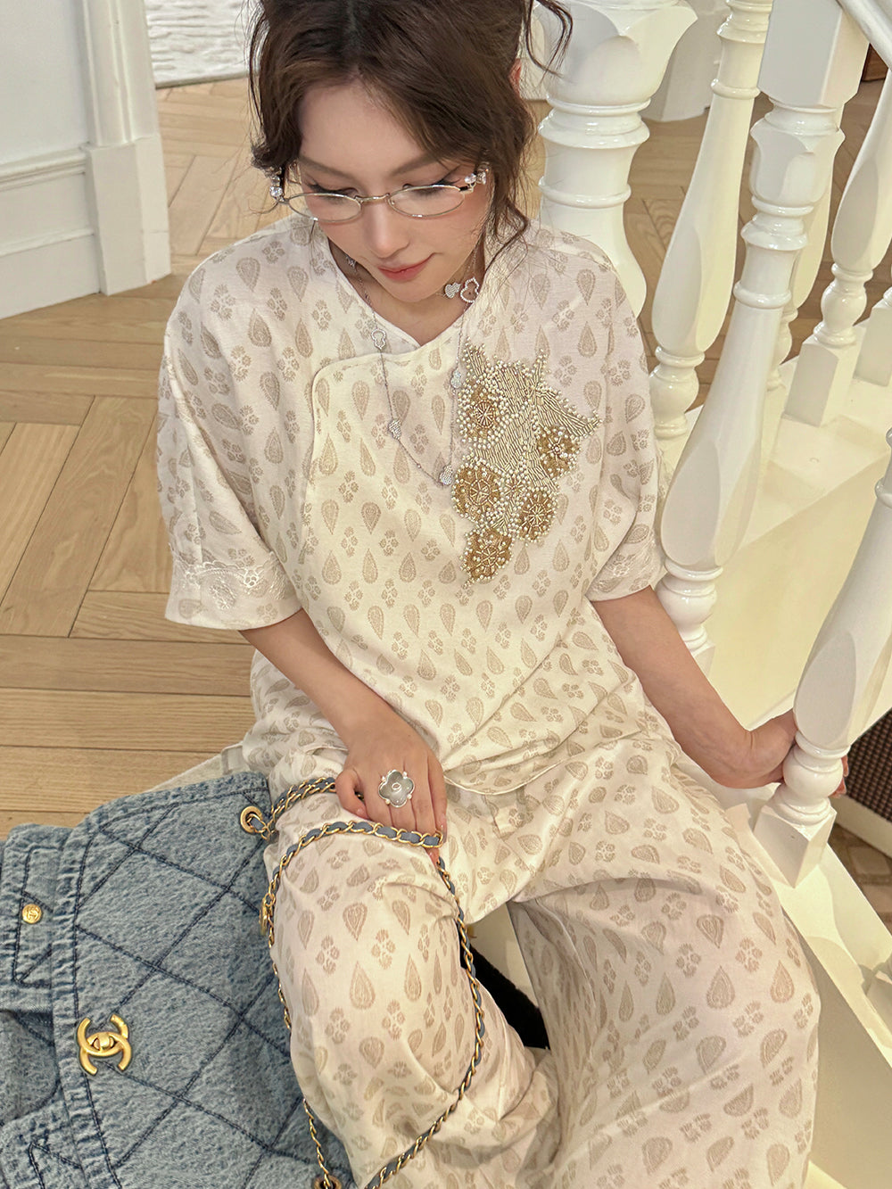 MUKZIN×Capsule Collection New Chinese-style intangible cultural heritage embroidery casual linen pant
