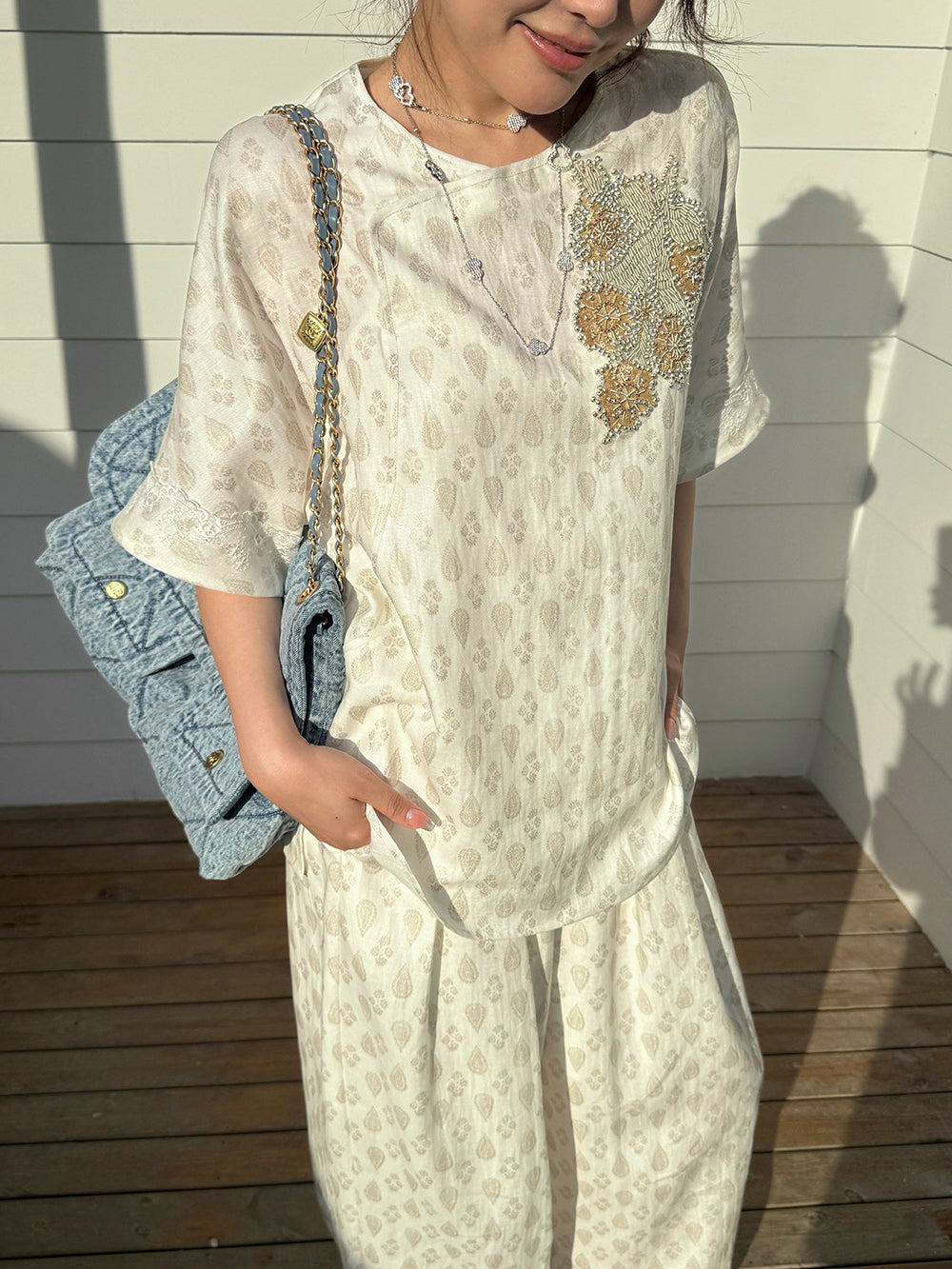 MUKZIN×Capsule Collection New Chinese-style intangible cultural heritage embroidery casual linen pant