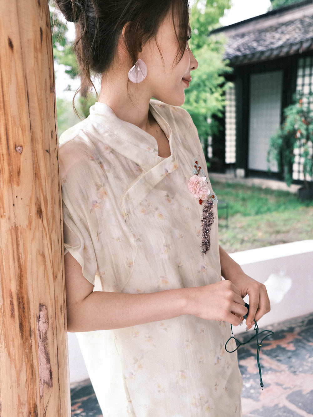 MUKZIN×Capsule Collection Modern Chinese Floral Shirt Set with ICH Hami Hand Embroidery