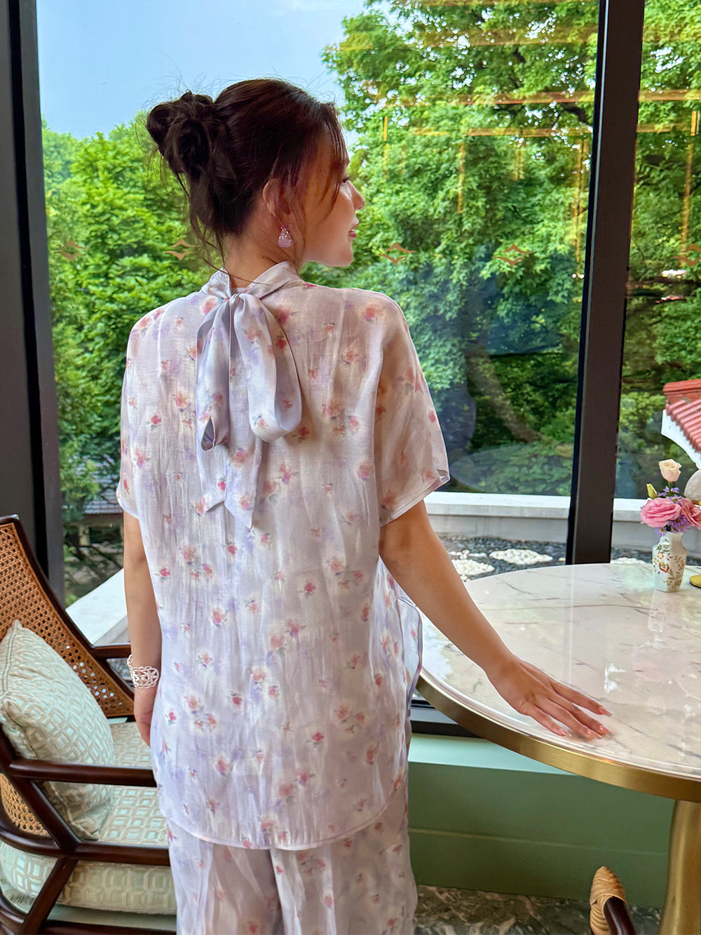 MUKZIN×Capsule Collection Modern Chinese Floral Shirt Set with ICH Hami Hand Embroidery
