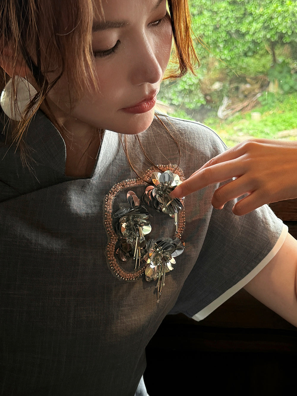 MUKZIN×Capsule Collection New Chinese-Style Stand Collar Top with Hami Hand Embroidery