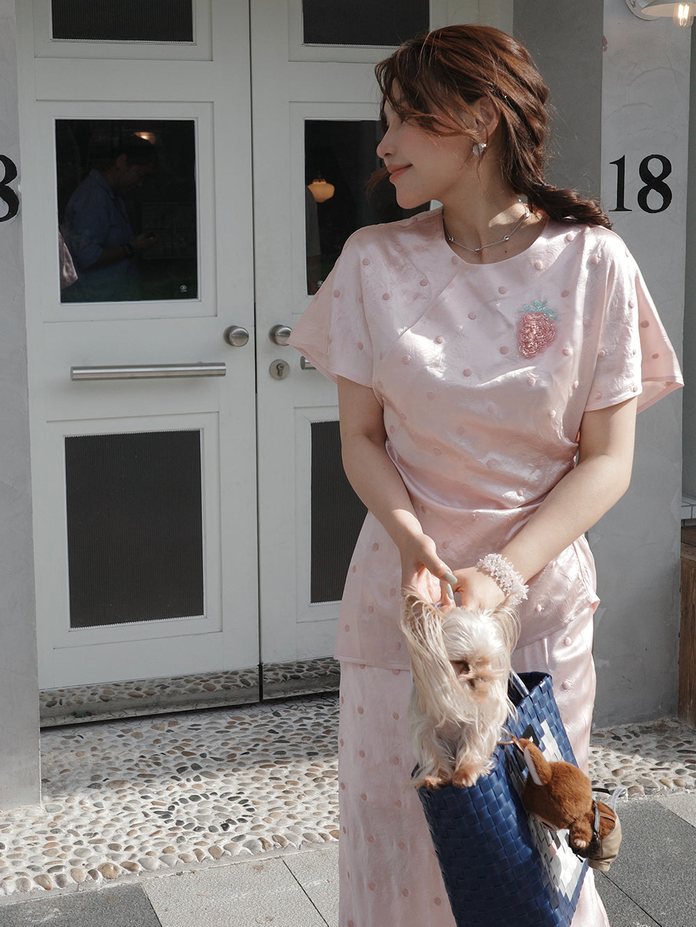 MUKZIN×Capsule Collection Chinese-Style Acetate Polka Dot Top Set – Hami Hand-Embroidered