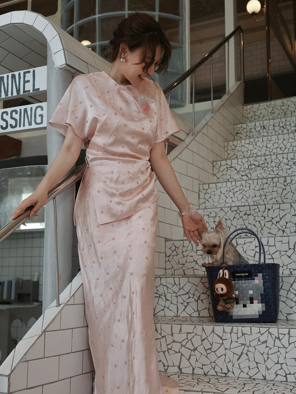 MUKZIN×Capsule Collection Chinese-Style Acetate Polka Dot Top Set – Hami Hand-Embroidered
