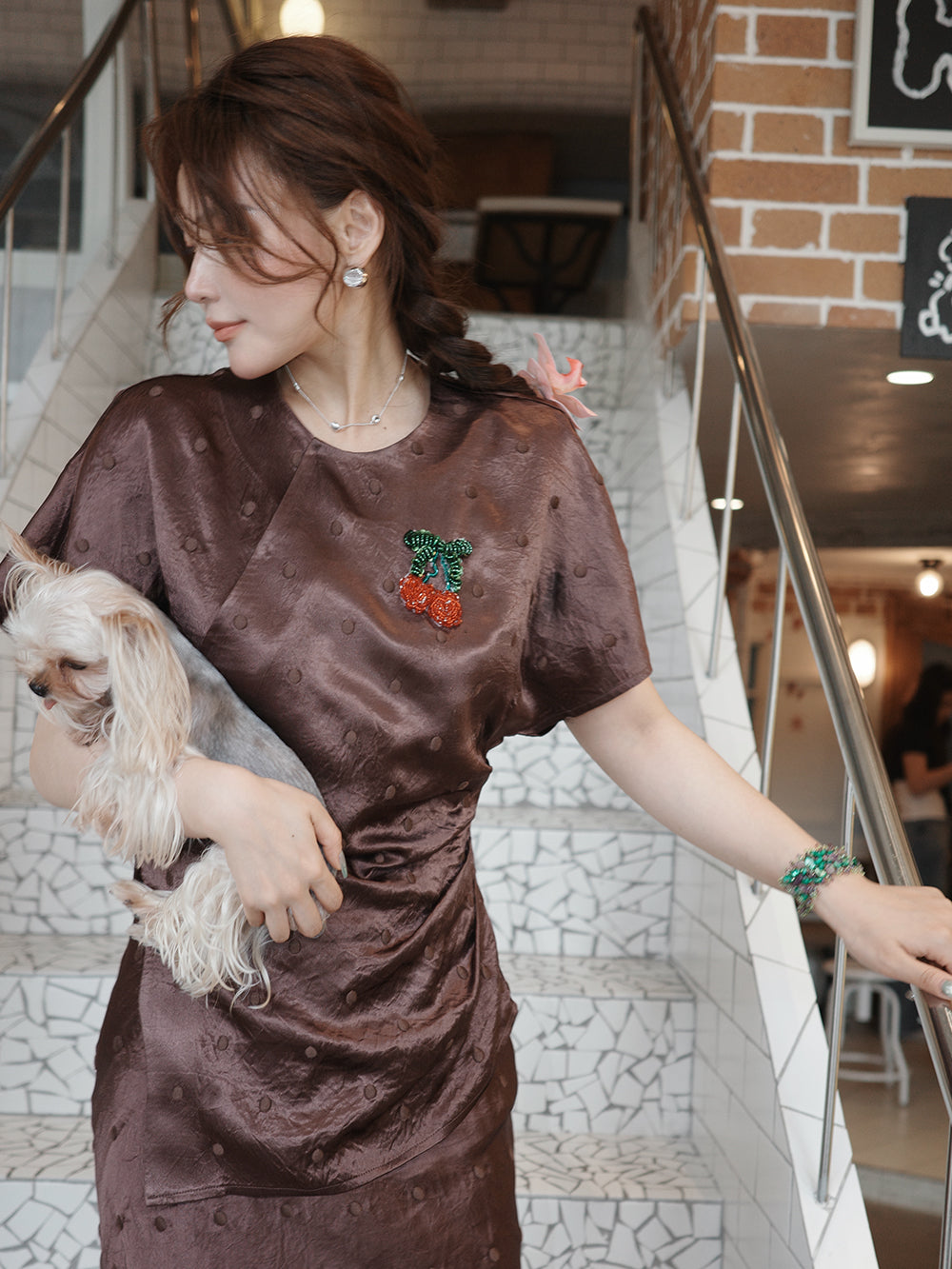 MUKZIN×Capsule Collection Chinese-Style Acetate Polka Dot Top Set – Hami Hand-Embroidered