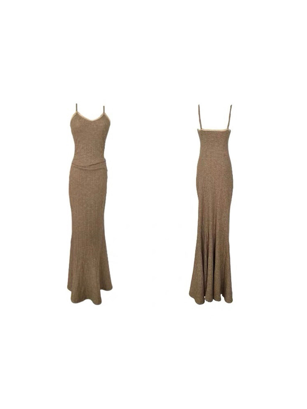 MUKTANK×Jqwention Patchwork V-Neck Slim-Fit Knit Lace Two-Piece Dress