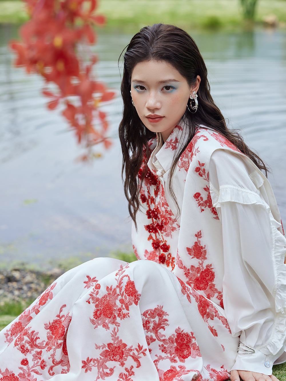 MUKZIN×Flourishing Blooms New Chinese-style intangible cultural heritage Hami hand-embroidered printed skirt