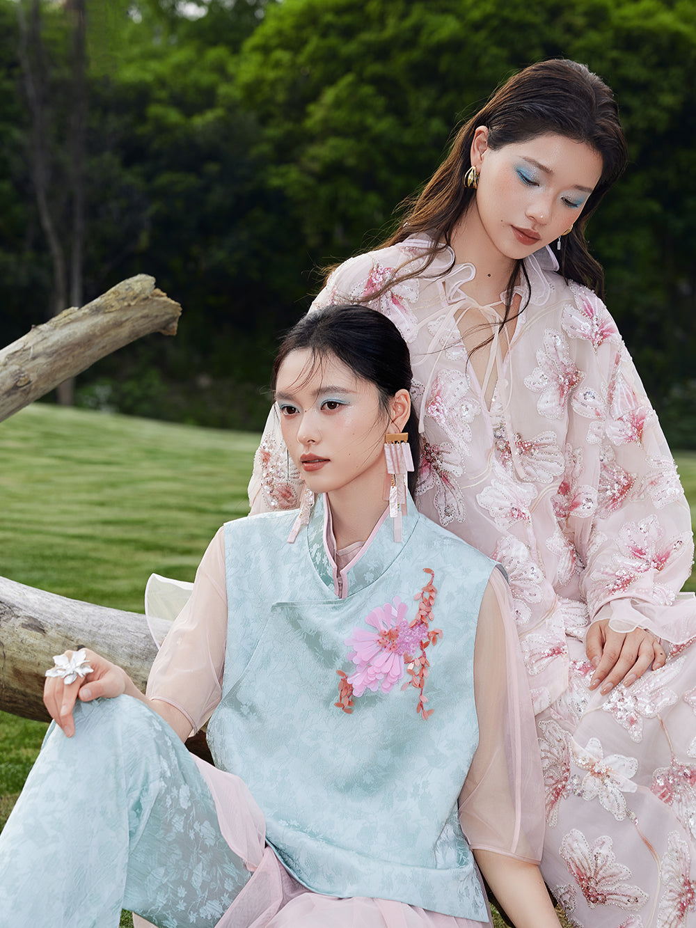 MUKZIN×Flourishing Blooms New Chinese-style embroidered net-silk leaf-sleeve loose coat