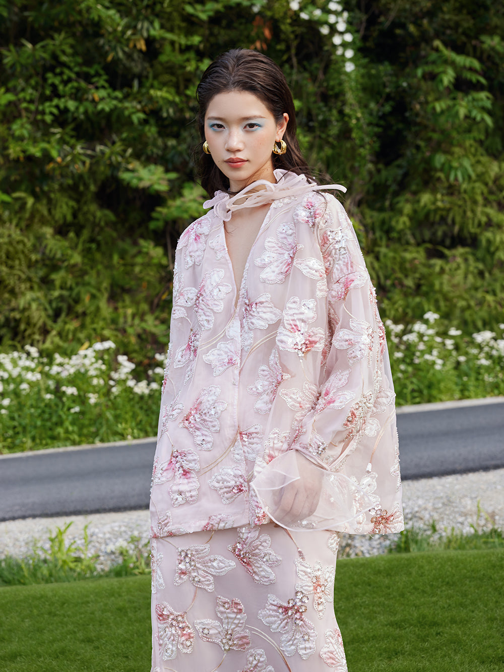 MUKZIN×Flourishing Blooms New Chinese-style embroidered net-silk leaf-sleeve loose coat