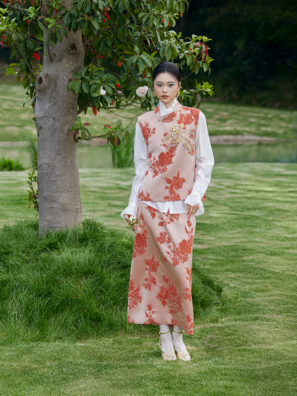 MUKZIN×Capsule Collection New Chinese-style intangible cultural heritage Suzhou embroidery linen orange color suit jacket