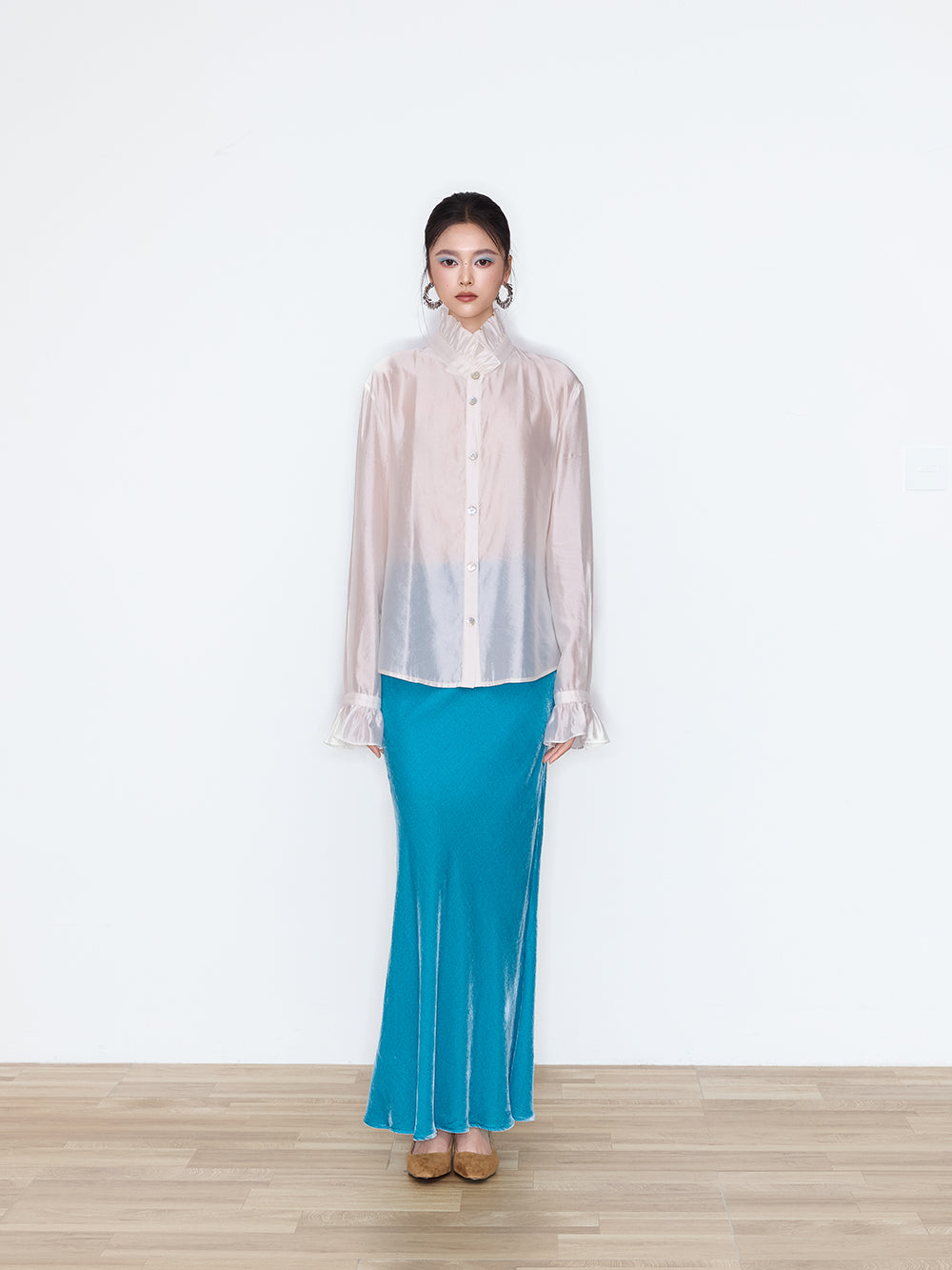 MUKZIN×Flourishing Blooms New Chinese-style loose and casual versatile glossy stand-up collar shirt