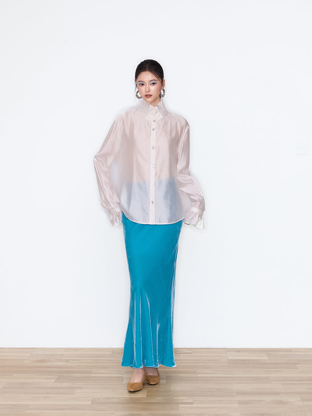 MUKZIN×Flourishing Blooms New Chinese-style loose and casual versatile glossy stand-up collar shirt