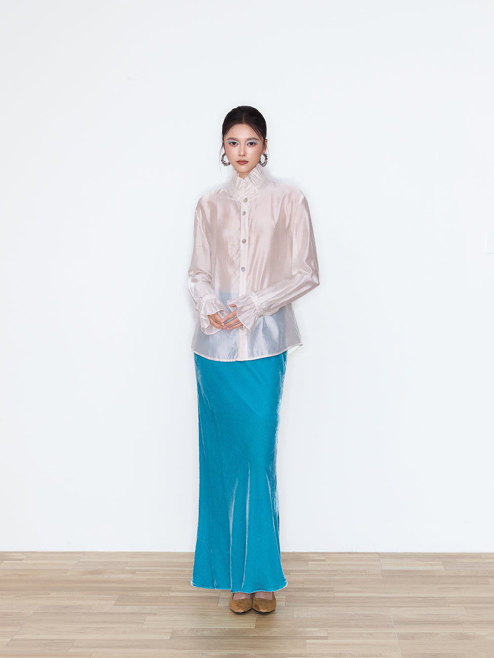MUKZIN×Flourishing Blooms New Chinese-style loose and casual versatile glossy stand-up collar shirt