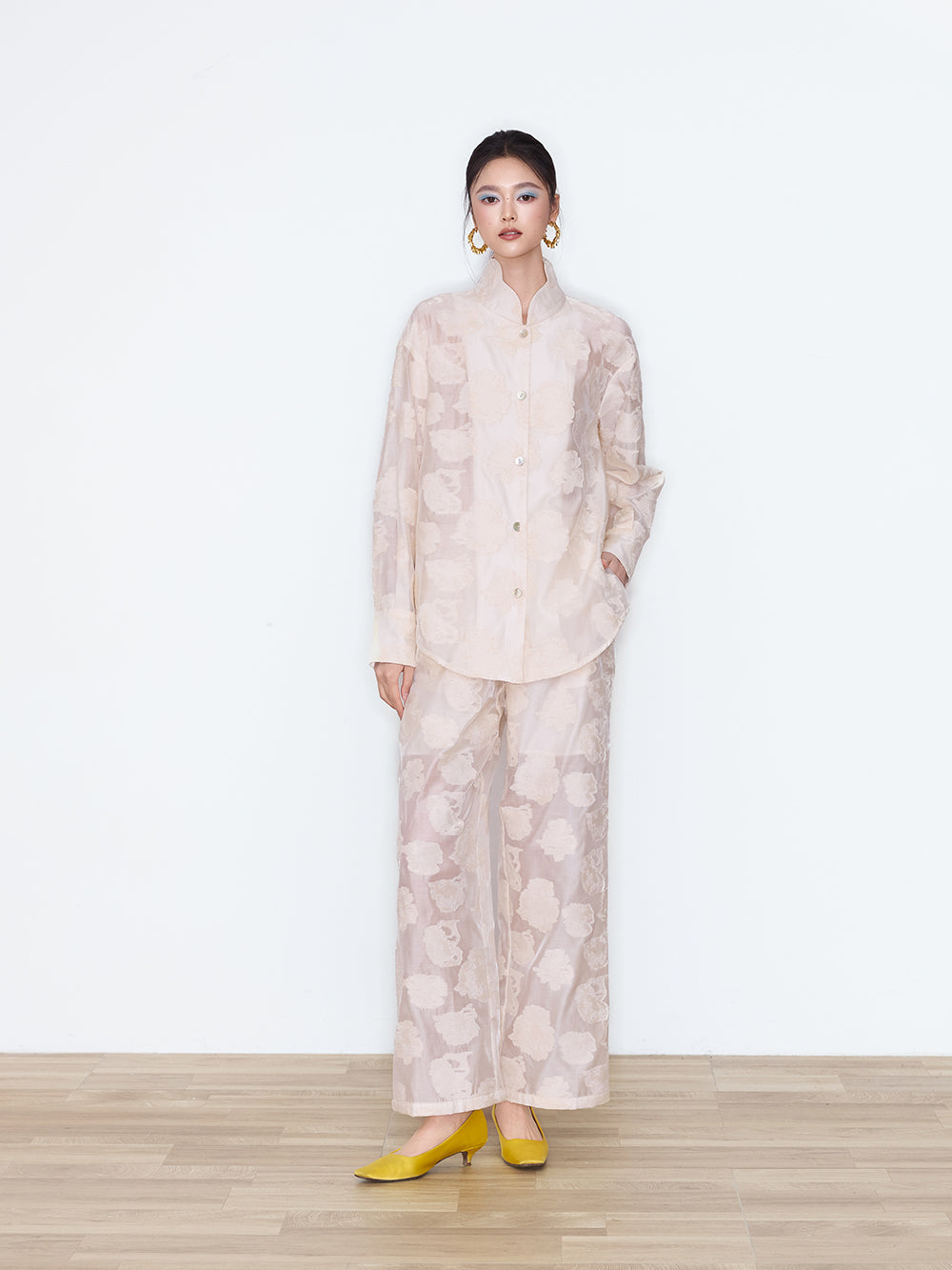 MUKZIN×Capsule Collection New Chinese-Style Embossed Floral Long Sleeve Shirt