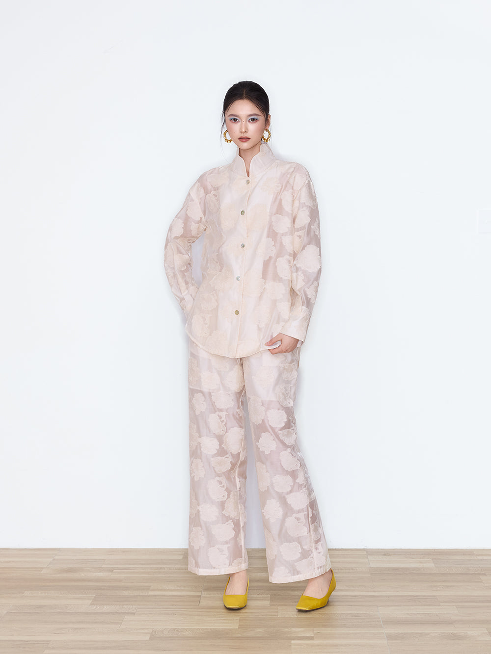 MUKZIN×Capsule Collection New Chinese-Style Embossed Floral Long Sleeve Shirt
