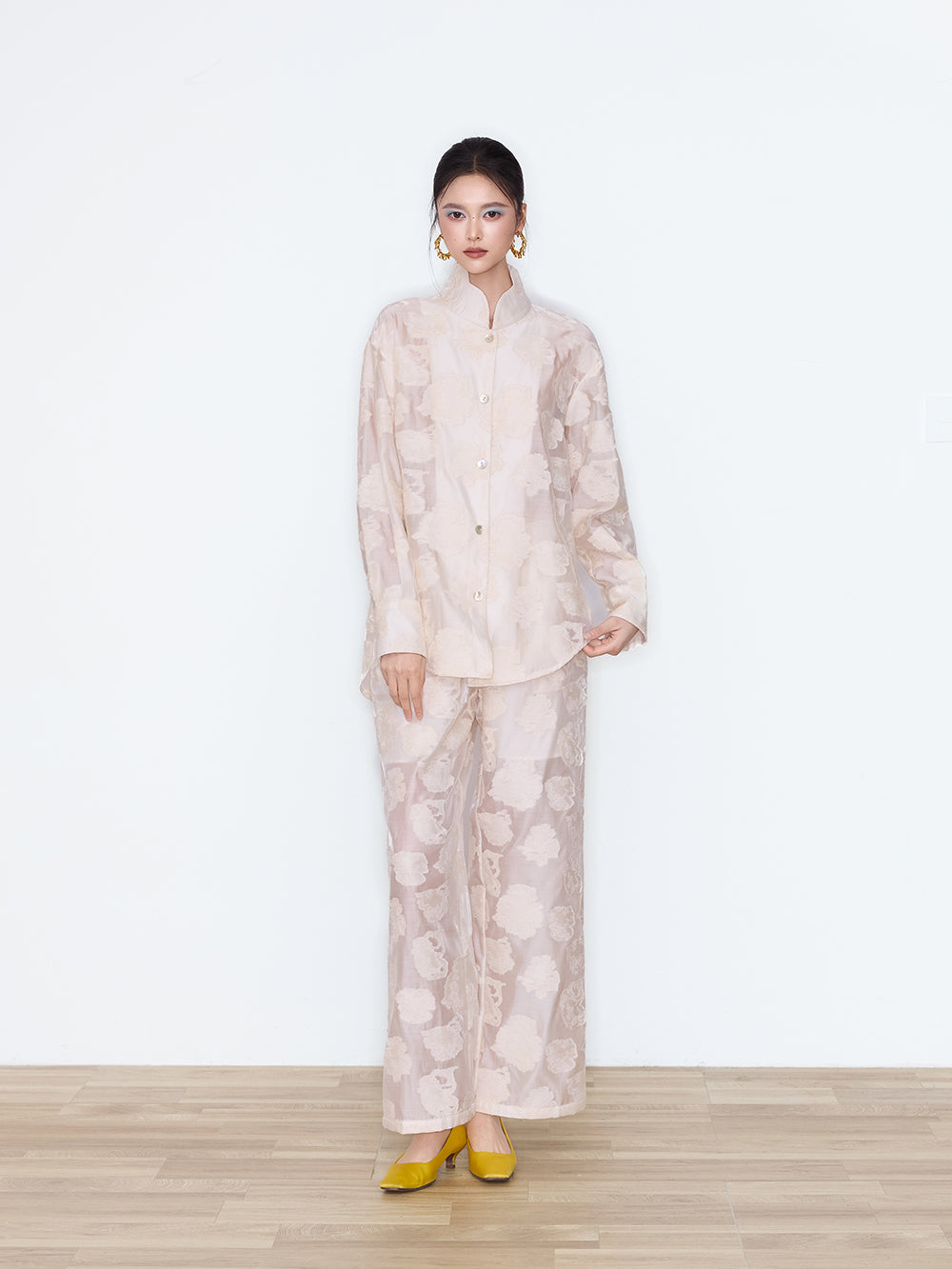 MUKZIN×Capsule Collection New Chinese-Style Embossed Floral Long Sleeve Shirt