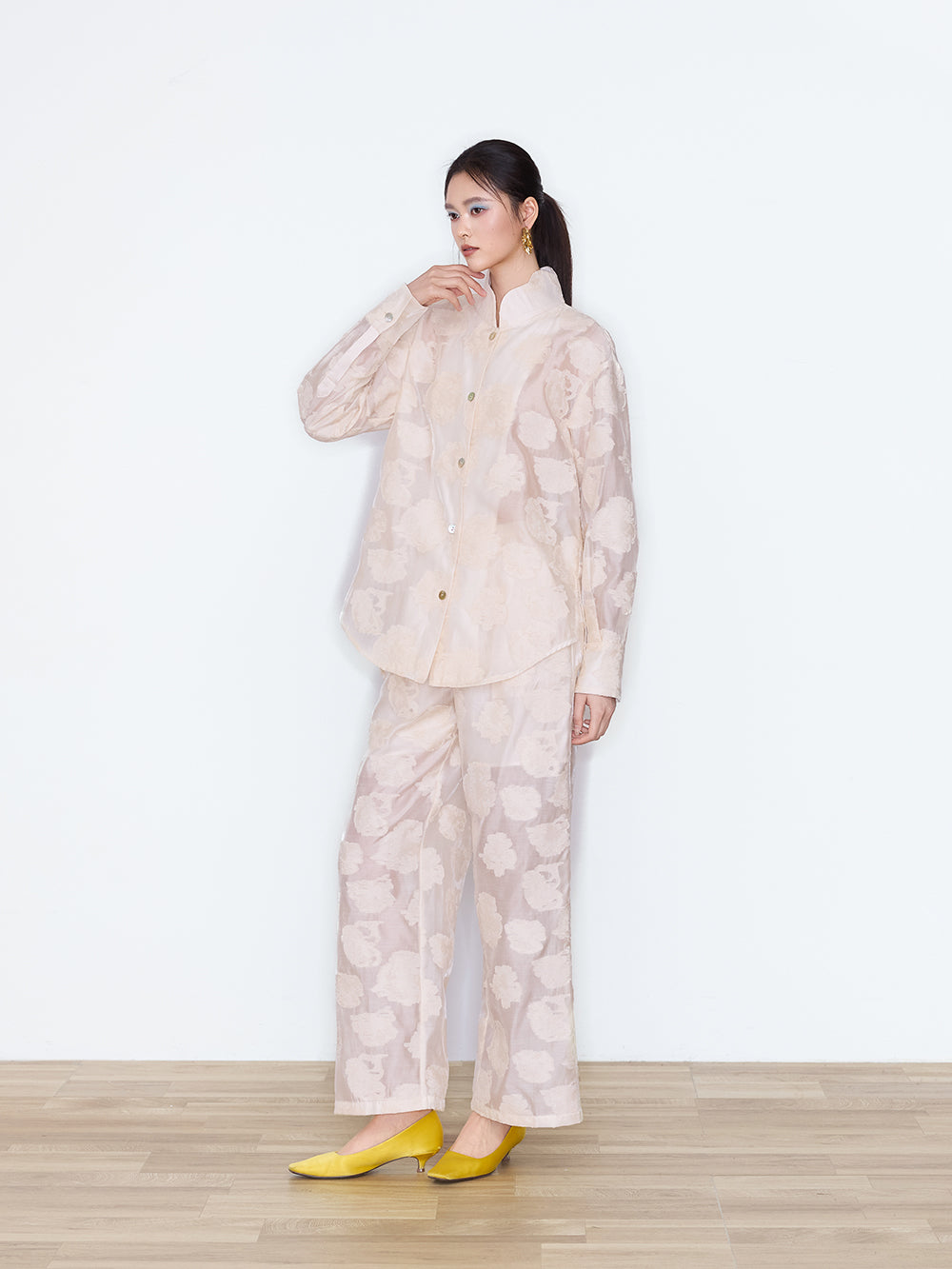 MUKZIN×Capsule Collection New Chinese-Style Embossed Floral Long Sleeve Shirt