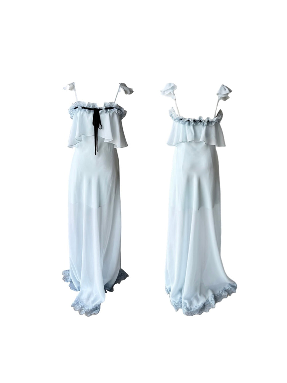 MUKTANK×Jqwention French Blue Ruffle Camisole Slim Fairy Elegant Dress