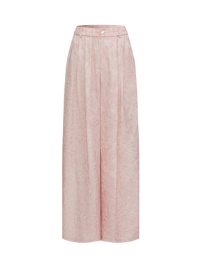 MUKZIN“Realm of Ethereal Mist”Pink Jacquard Draped Wide - Leg Pants