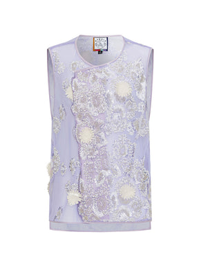 MUKZIN“Capsule Collection”Light Purple Tulle Sequin Floral Vest