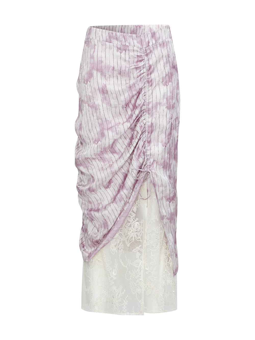 MUKZIN“Realm of Ethereal Mist”Pink - purple tie - dyed velvet spliced lace split midi skirt