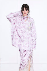 MUKZIN“Realm of Ethereal Mist”Lavender Purple Oversized Shirt with Ribbons - Handmade Plant-Dyed