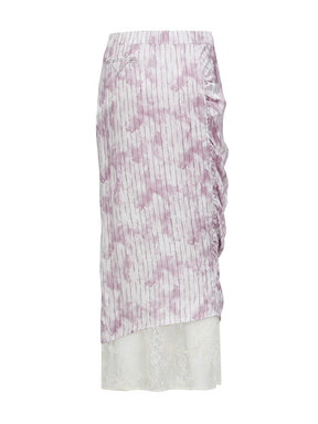 MUKZIN“Realm of Ethereal Mist”Pink - purple tie - dyed velvet spliced lace split midi skirt