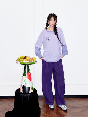 MUKZIN“Capsule Collection”Elegant Color - Blocked Fruit Embroidery Fake Two - Piece Sweatshirt