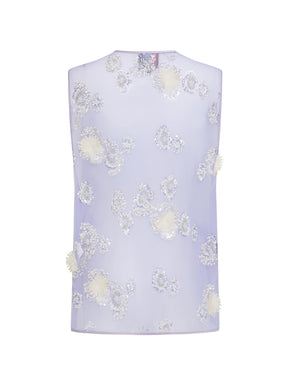 MUKZIN“Capsule Collection”Light Purple Tulle Sequin Floral Vest