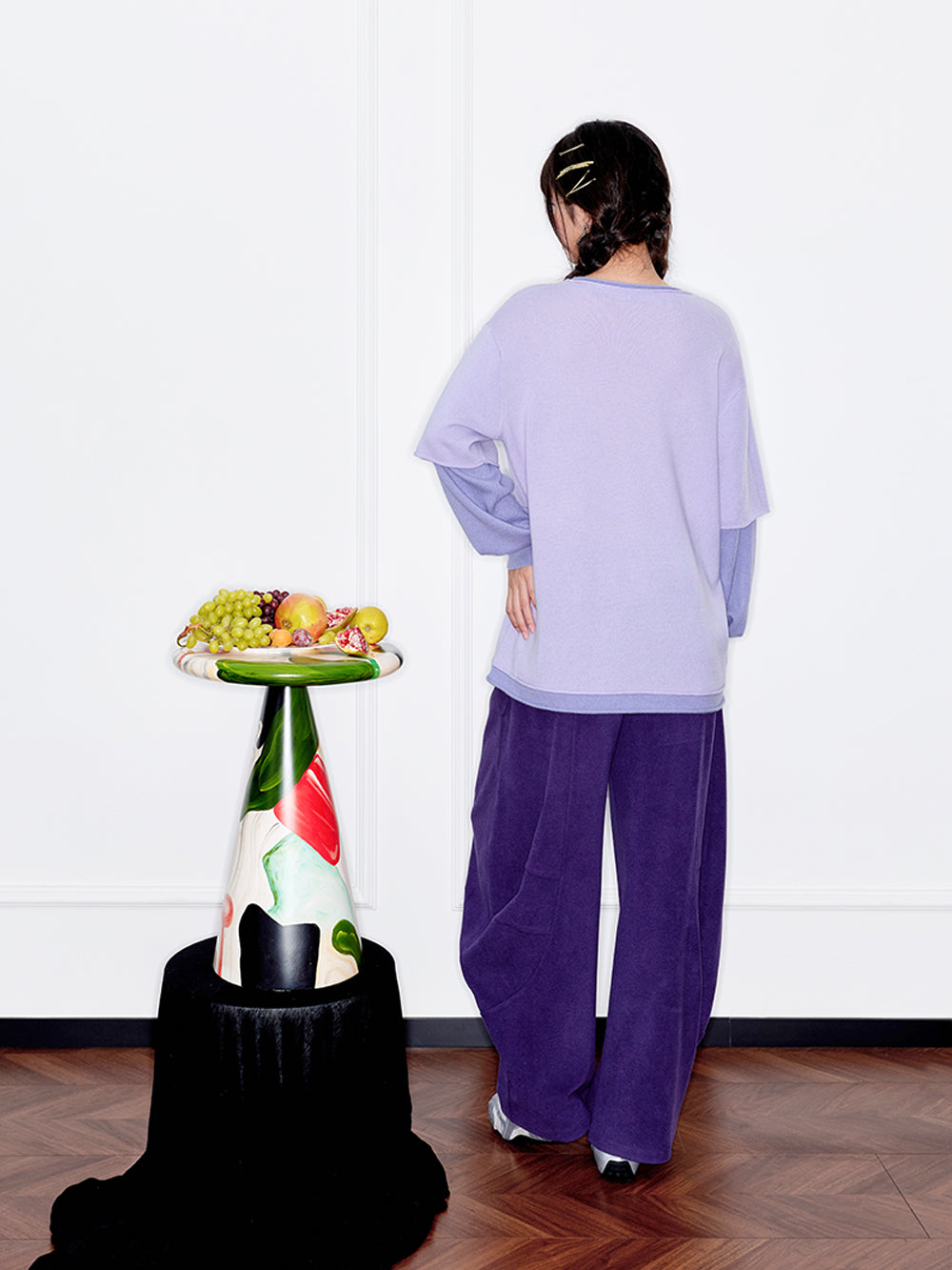 MUKZIN“Capsule Collection”Elegant Color - Blocked Fruit Embroidery Fake Two - Piece Sweatshirt