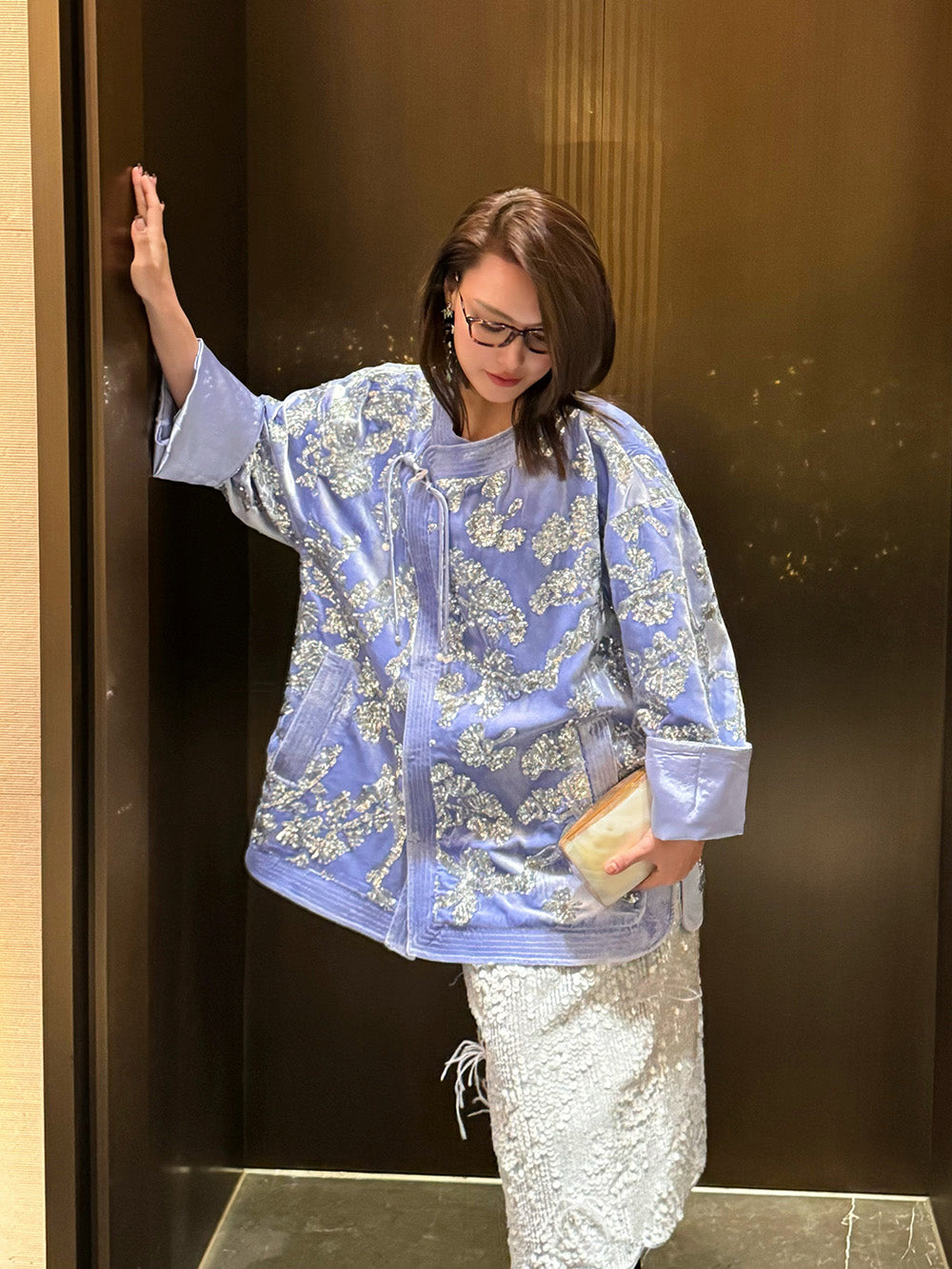 MUKZIN“Capsule Collection”National Style Heavy Industry Sequin Embroidered Blue Velvet Coat