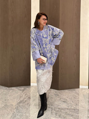 MUKZIN“Capsule Collection”National Style Heavy Industry Sequin Embroidered Blue Velvet Coat