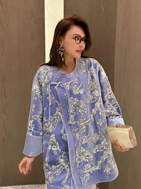 MUKZIN“Capsule Collection”National Style Heavy Industry Sequin Embroidered Blue Velvet Coat