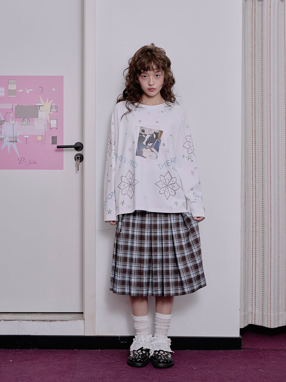 MUKTANK×LOUMUTAKU Cattle and Horse Printed Rhinestone Long-Sleeve T-Shirt