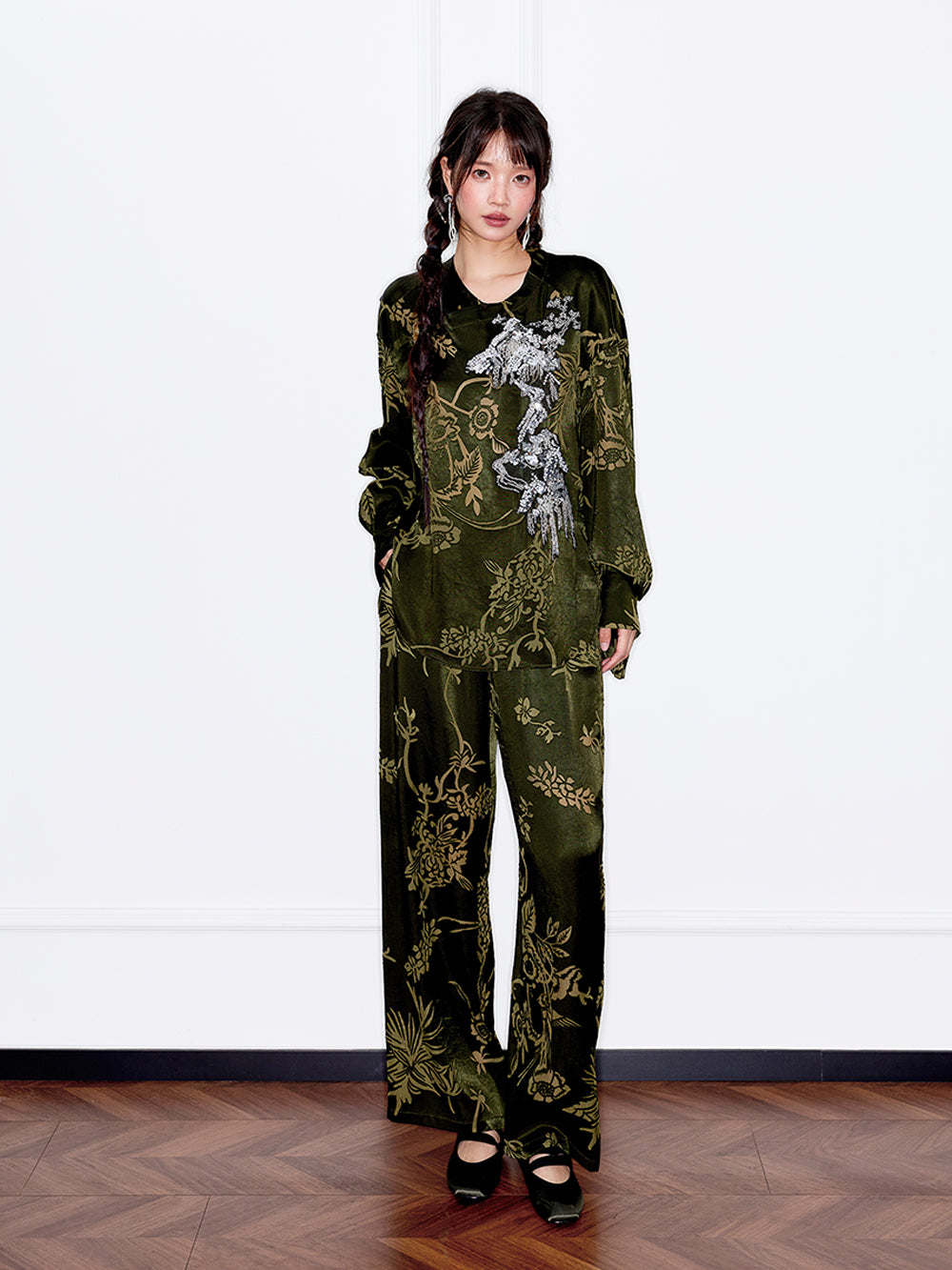 MUKZIN“Capsule Collection”Chinese-Style Loose Drapey Printed Wide-Leg Pants