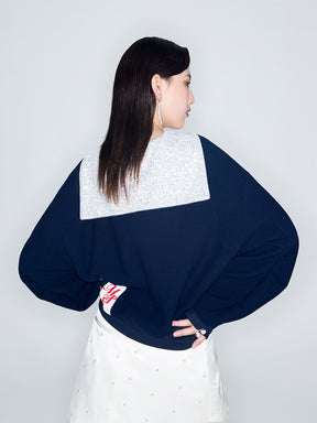 MUKZIN Linglong New Chinese-style Navy Collar Silhouette Sweatshirt