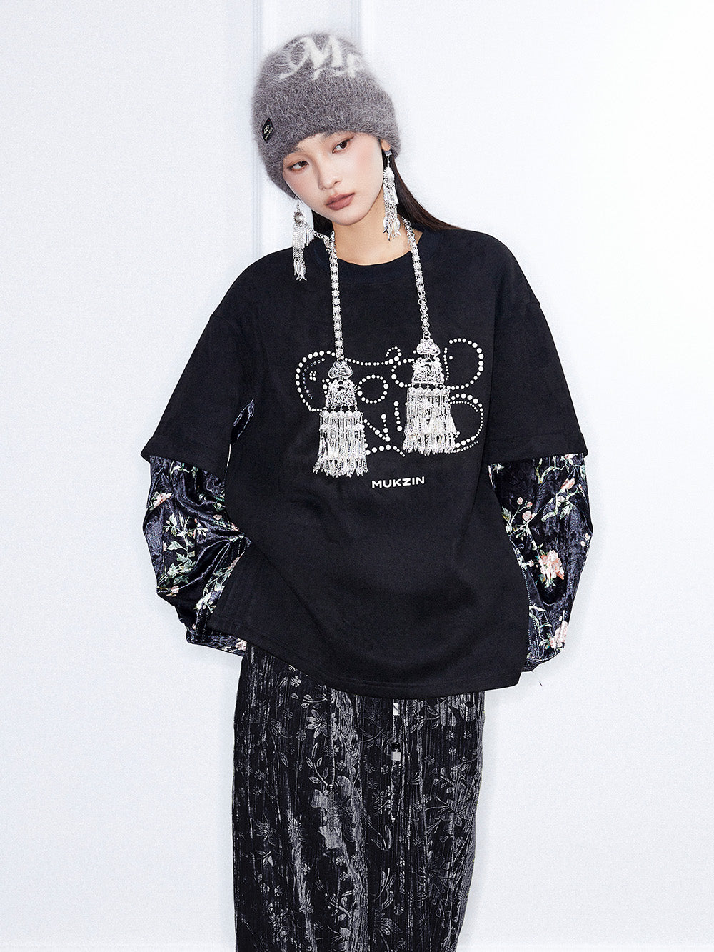 MUKZIN Linglong“Soft Armor”Round Neck Faux Two-Piece Sweatshirt