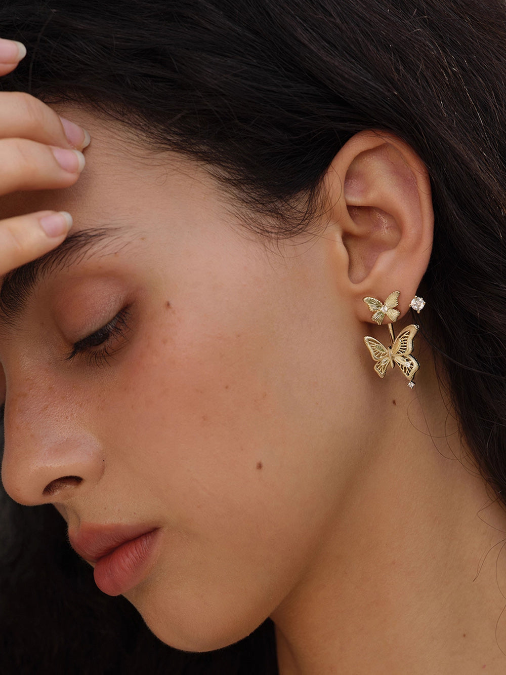 MUKTANK×SUN HUNTER “Emergence”Lace Butterfly Earrings with Upper and Lower Parts