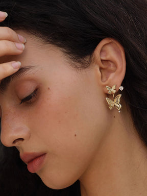 MUKTANK×SUN HUNTER “Emergence”Lace Butterfly Earrings with Upper and Lower Parts