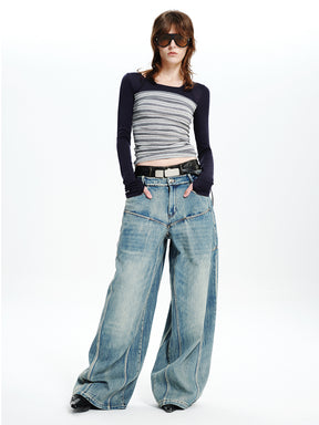 MUKTANK×MODULER Leather-Paneled Heavy-Duty Oversized Jeans