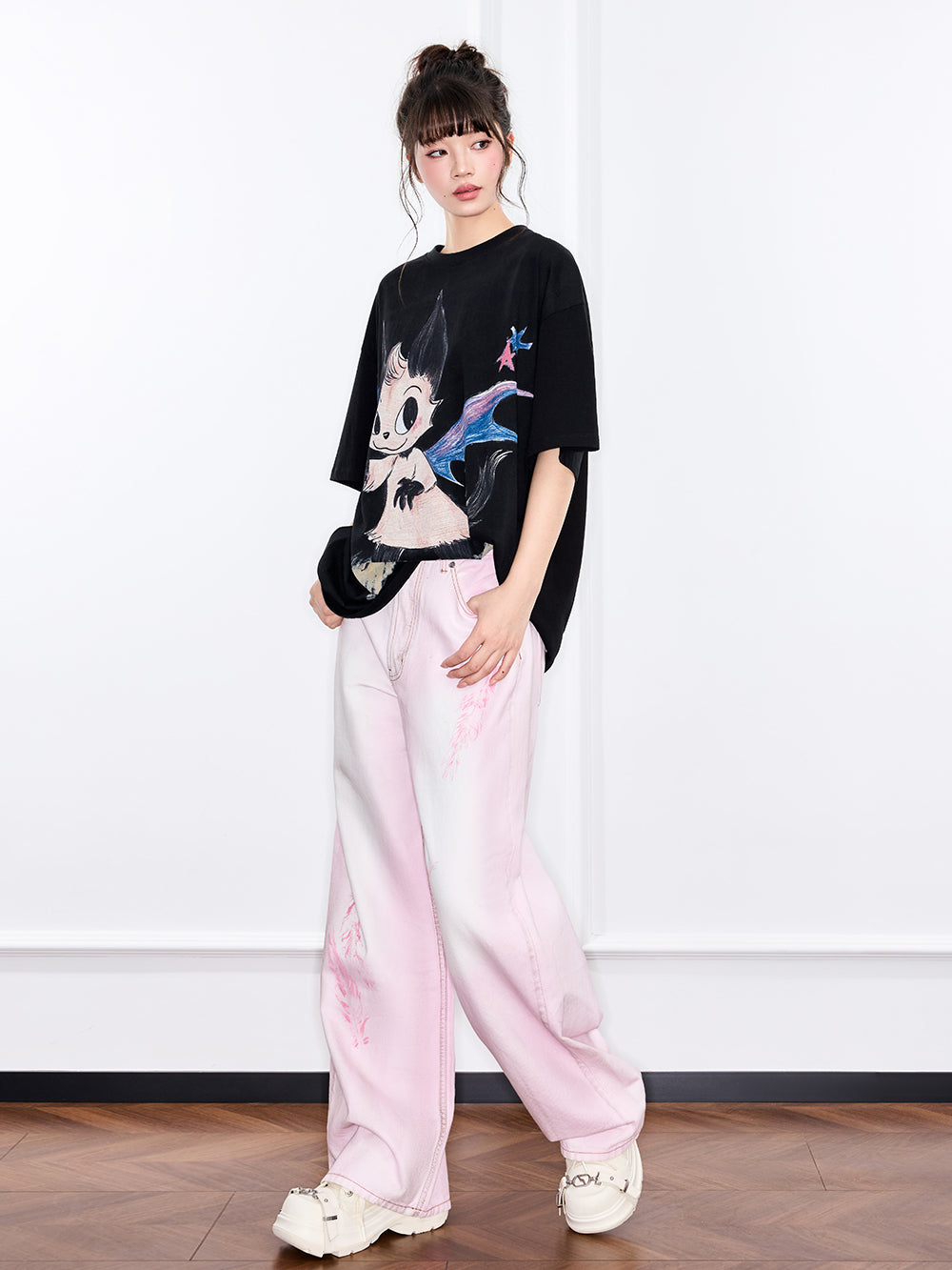 Mukzin "Ode To The New Summer"Chinese-Style Pink Loose And Casual Jeans