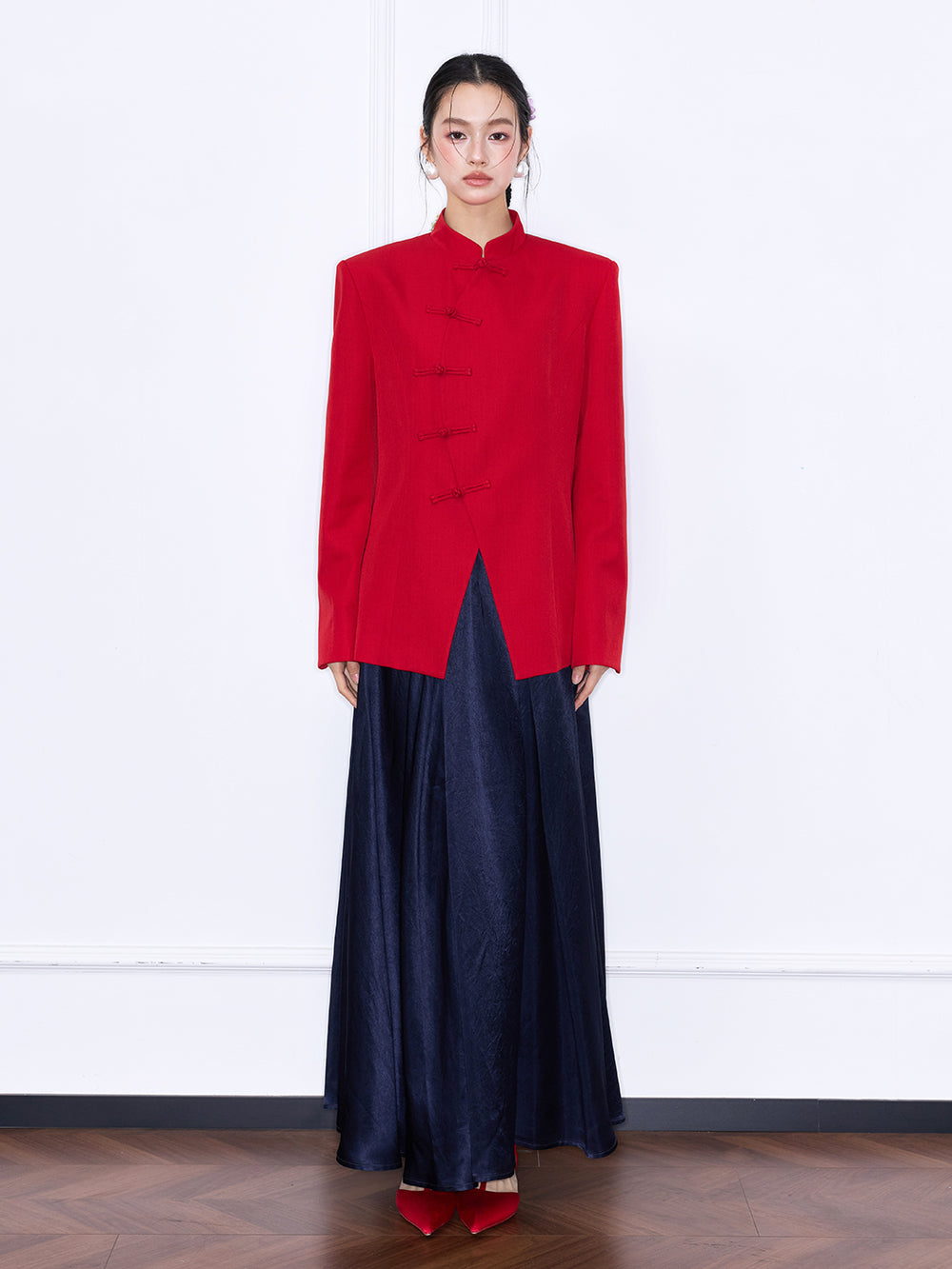 MUKZIN“Capsule Collection”Satin Elastic Waist A-Line Maxi Skirt